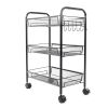 Exquisite Honeycomb Net Three Tiers Storage Cart with Hook Black RT