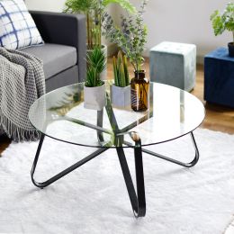 Round Coffee Table for Living Room; 31.5-inch Modern Sofa Side End Table with Tempered Glass Top & Metal Legs; Accent Cocktail Tea Table; 31.5 x 31.5