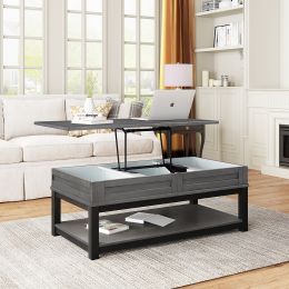 U-style Lift Top Coffee Table with Inner Storage Space and Shelf