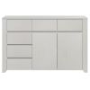 Off White Simple Style Manufacture Wood Dresser with Gray Wood Grain Sticker Surfaces Six Drawers and Two Level Cabinet Large Storage Space for Living