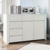 Off White Simple Style Manufacture Wood Dresser with Gray Wood Grain Sticker Surfaces Six Drawers and Two Level Cabinet Large Storage Space for Living