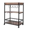 3-Tier Industrial Bar Serving Cart, Mobile Kitchen Storage Cart with Casters and Removable Tray, Wood Metal Serving Trolley for Home Dining Room, Brow