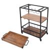 3-Tier Industrial Bar Serving Cart, Mobile Kitchen Storage Cart with Casters and Removable Tray, Wood Metal Serving Trolley for Home Dining Room, Brow