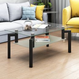 Rectangle Black Glass Coffee Table; Clear Coffee Table; Modern Side Center Tables for Living Room; Living Room Furniture