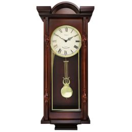 Bedford Clock Collection Grand 31 Inch Chiming Pendulum Wall Clock in Antique Mahogany Cherry Finish