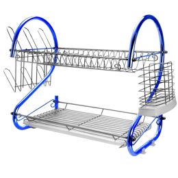 MegaChef 16 Inch Two Shelf Iron Wire Dish Rack in Blue