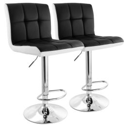 Elama 2 Piece Faux Leather Tufted Bar Stool in Black and White with Chrome Base