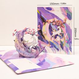 1pc Ziyi 3D Pop Up Greeting Card With Envelope Graduation Tanabata Gift Birthday Small Card Creative Handwritten Gift Blessing Card (Items: Moonlight Deer 3D Greeting Card - With Envelope)