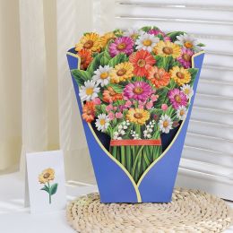 3D Pop Up Flower Bouquet Paper Flowers Cards; Forever Flower Bouquet Birthday Gift Greeting Cards With Note Card And Envelope For Women Girls Wife Mom (Items: Daisy)