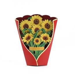 3D Pop Up Flower Bouquet Paper Flowers Cards; Forever Flower Bouquet Birthday Gift Greeting Cards With Note Card And Envelope For Women Girls Wife Mom (Items: Sunflower)