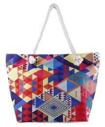 Summer Bag Bohemian Multifunctional Waterproof Beach Bag Swimsuit Storage Wash Bag Portable Women's Tote Bag With Zipper (Ships From: CN, Color: Geometry)