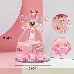 1pc; Birthday Gifts For Women; Preserved Rose In Angel Glass; Mom Grandma Gifts On Mother's Day; Valentine's Day; Wedding; Thanksgiving; Christmas; Ho (Color: Pink)