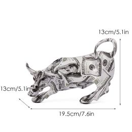 NORTHEUINS Graffiti Painting Resin Bull Figurines Home Living Room Bedroom Office Desktop Feng Shui Ornaments Collection Statues (Color: 901 Dollar)