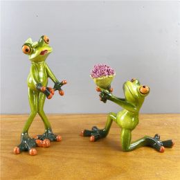 NORTHEUINS Resin Leggy Couple Frog Figurine Modern Creative Wedding Animal Statue for Interior Home Desktop Decor Accessories (Color: C)