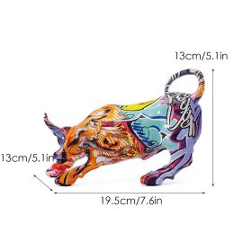 NORTHEUINS Graffiti Painting Resin Bull Figurines Home Living Room Bedroom Office Desktop Feng Shui Ornaments Collection Statues (Color: 901 Doodle)