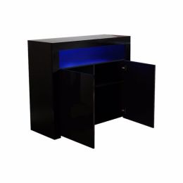 Living Room Sideboard Storage Cabinet Black High Gloss with LED Light; Modern Kitchen Unit Cupboard Buffet Wooden Storage Display Cabinet TV Stand wit (Color: as picture)