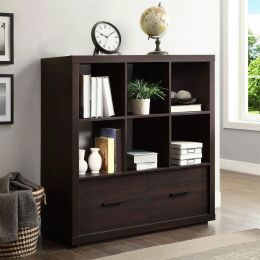 Steele 6 Cube Storage Bookcase Organizer with Drawers; Multiple Finishes (Actual Color: Brown)