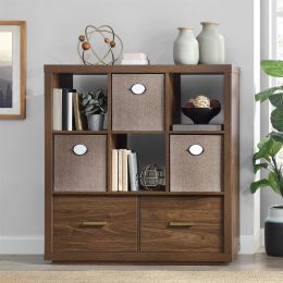 Steele 6 Cube Storage Bookcase Organizer with Drawers; Multiple Finishes (Actual Color: Walnut)