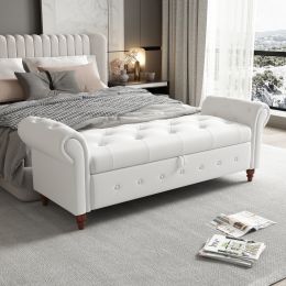 63" Bed Bench (Color: Cream White + Fabric)