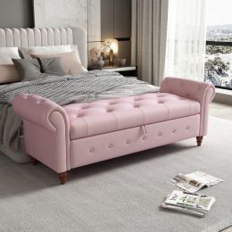 63" Bed Bench (Color: Pink + Velve)