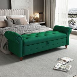 63" Bed Bench (Color: Dark Green + Velvet)