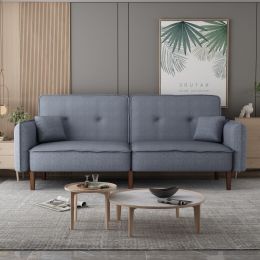 Futon Sofa bed For Living Room with Solid Wood Leg (Color: Grey)