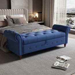 63" Bed Bench (Color: Navy Blue + Fabric)