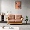 Living Room General Use Linen Fabric Faux Leather with Wood Leg Love Seat