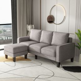 Modern Living Room Furniture L Shape Sofa with Ottoman (Color: LIGHT GREY)