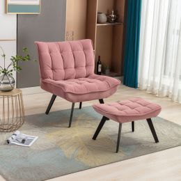 Modern Soft Velvet Fabric Material Large Width Accent Chair Leisure Chair Armchair TV Chair Bedroom Chair With Ottoman Black Legs For Indoor Home And (Color: Pink)