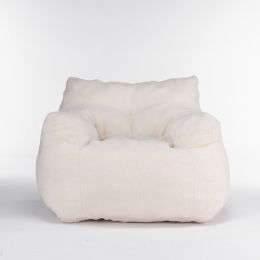 Soft Tufted foam bean bag chair with Teddy fabric (Color: Ivory)