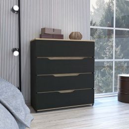 California Drawer Dresser; Four Spacious Drawers; Superior Top (Color: Black / Light Oak)