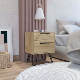 Nuvo 2 Nightstand; Two Drawers; Hairpin Legs (Color: Light Oak)