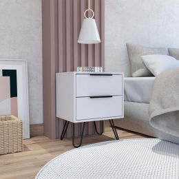 Nuvo 2 Nightstand; Two Drawers; Hairpin Legs (Color: White)