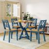 5-Piece Round Dining Table Set with Trestle Legs and 4 Cross Back Dining Chairs