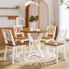 5-Piece Round Dining Table Set with Trestle Legs and 4 Cross Back Dining Chairs