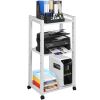 3-Tier Mobile Printer Stand;  Adjustable Storage Shelf Rack on Lockable Wheels;  Large Tall Printer Table for Home Office Small Spaces Organization;