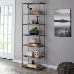 6-Shelf Gold Metal Frame Bookcase;  White (Color: Rustic Brown)