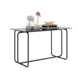 5-piece Rectangle Dining Table Set with Metal Frame; Tempered Glass Dining Table for Kitchen Room; Black (Color: Black)