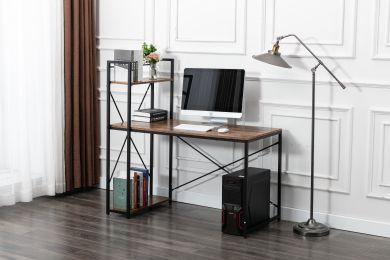 Computer Desk 48 inch with Storage Shelves Table for Home Office  Modern Simple Style (Color: Brown)