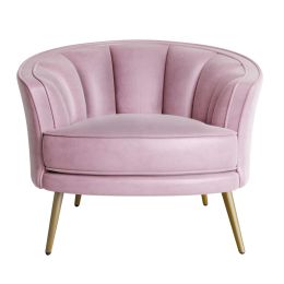 Modern Velvet Accent Barrel Chair Leisure Accent Chair Living Room Upholstered Armchair Vanity Chair for Bedroom Meeting Room (Color: Pink)