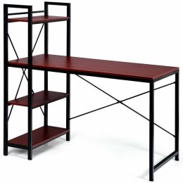 47.5 Inch Writing Study Computer Desk with 4-Tier Shelves (Color: Rustic Brown)