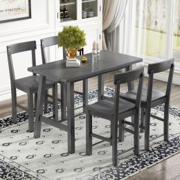 Minimalist industrial Style 5-Piece Counter Height Dining Table Set Solid Wood & Metal Dining Table with Four Chairs for Small Space (Color: Gray)