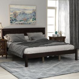 Platform Bed Frame with Headboard , Wood Slat Support , No Box Spring Needed ,Queen (Color: Espresso)