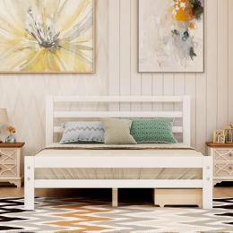 Wood platform bed with two drawers, full (Color: White)