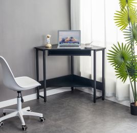 Triangle Computer Desk; Corner Desk With Smooth Keyboard Tray& Storage Shelves ; Compact Home Office; Small Desk With Sturdy Steel Frame As Workstatio (Color: Black)