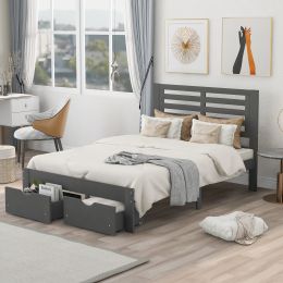 Full Size Platform Bed with Drawers, Gray (Color: Gray)