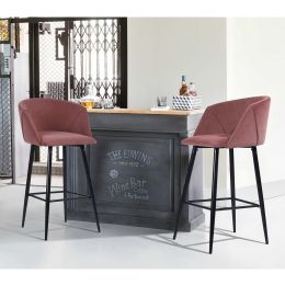 Modren Bar Stools Set of 2;  28'' Stools with Back for Kitchen;  Metal Frame Velvet Upholstered;  Kitchen Stools for Island;  Rose (Color: ROSE)