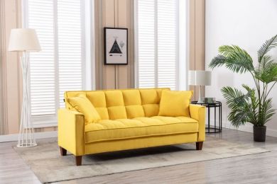 Hot Selling Solid Color Easy Assemble Loveseat 2 Seater Furniture Breathable Linen Sofa Chair (Color: Yellow)