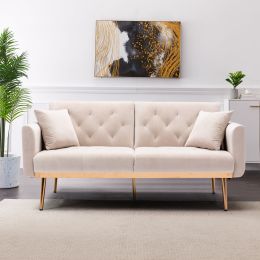 Velvet Sofa ;  Accent sofa .loveseat sofa with rose gold metal feet and (Color: Beige)